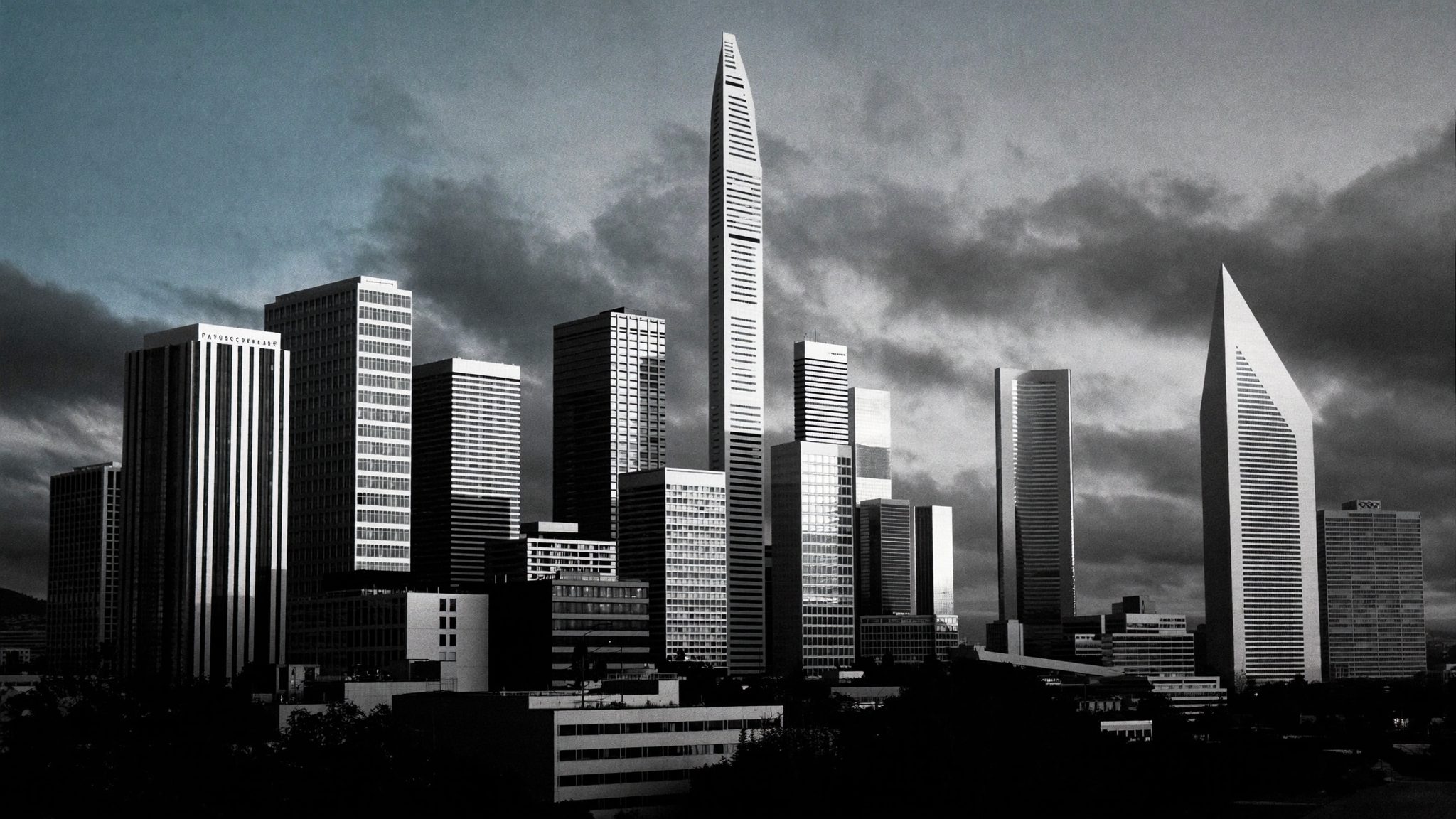 Cape Town Foreshore financial district skyline in black and white